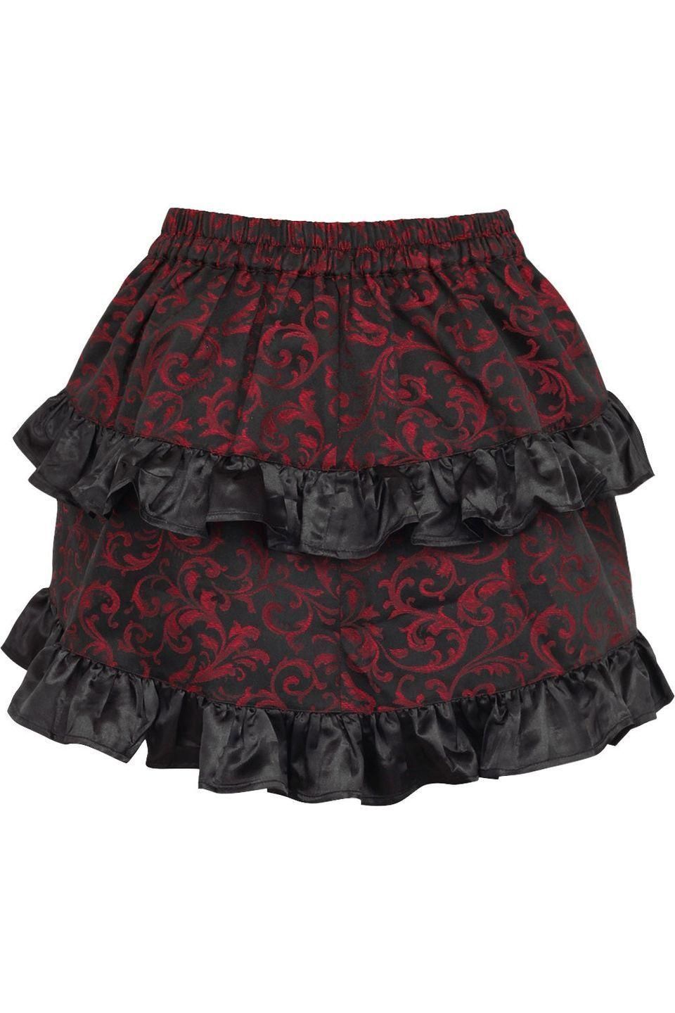 Red/Black Brocade Ruched Bustle Skirt - Daisy Corsets