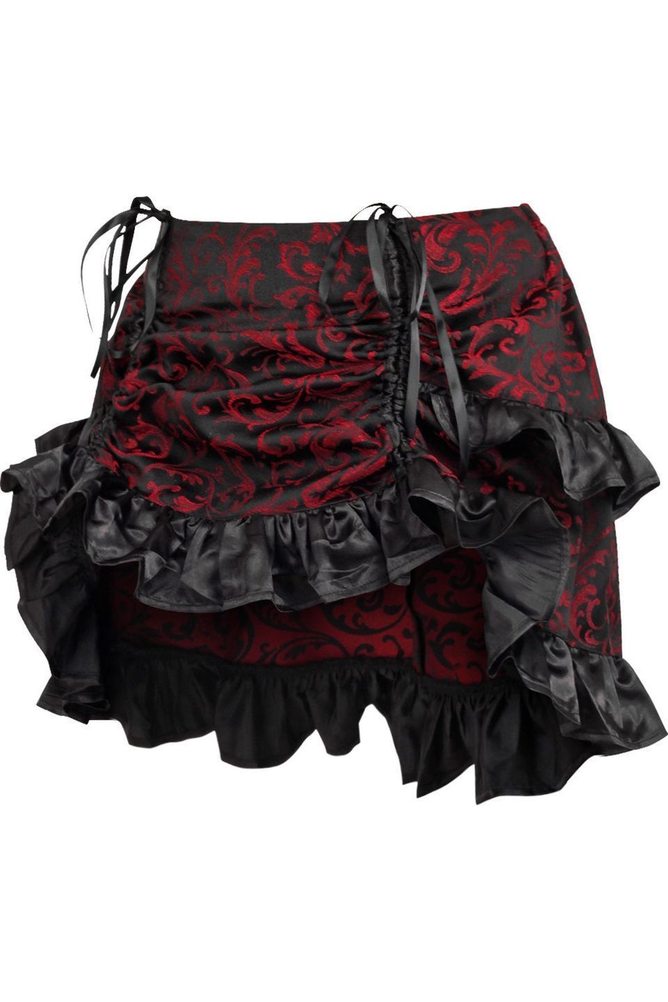 Red/Black Brocade Ruched Bustle Skirt - Daisy Corsets