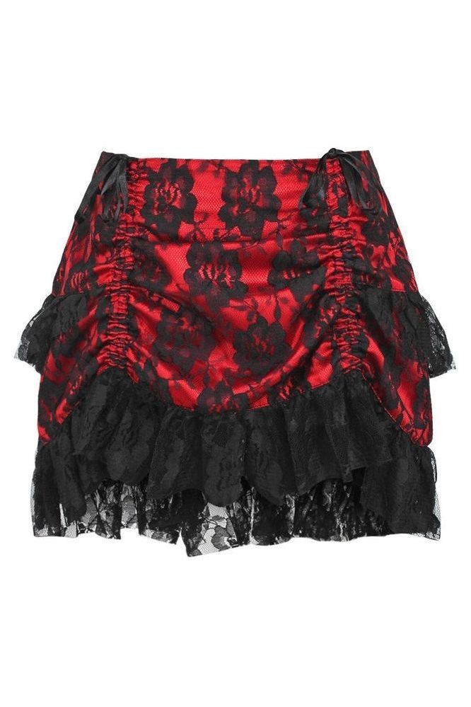 Red/Black Lace Ruched Bustle Skirt - Daisy Corsets
