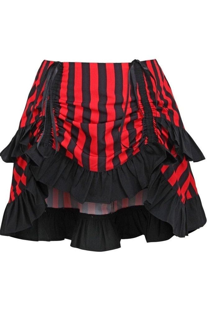 Red/Black Striped Ruched Bustle Skirt - Daisy Corsets