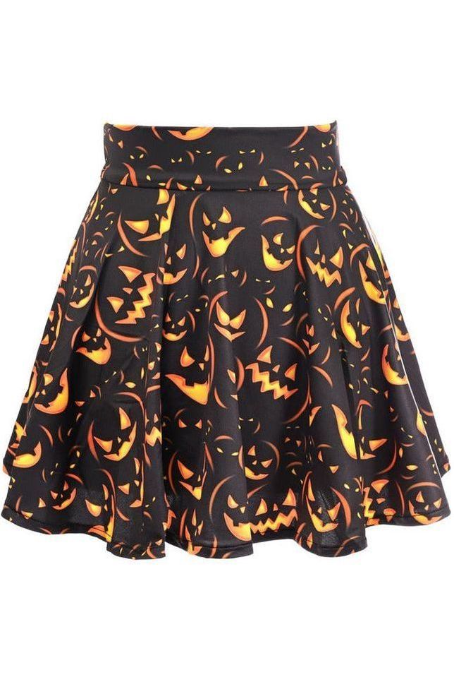 Scary Pumpkin Print Stretch Lycra Skirt - Daisy Corsets