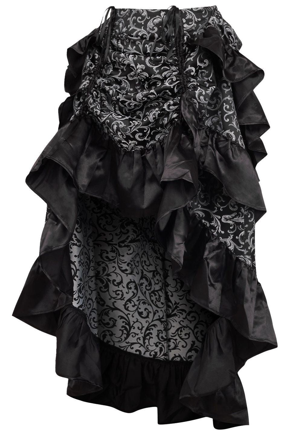 Silver/Black Brocade Adjustable High Low Bustle Skirt - Daisy Corsets