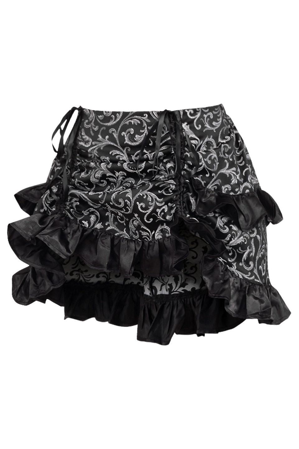 Silver/Black Brocade Ruched Bustle Skirt - Daisy Corsets