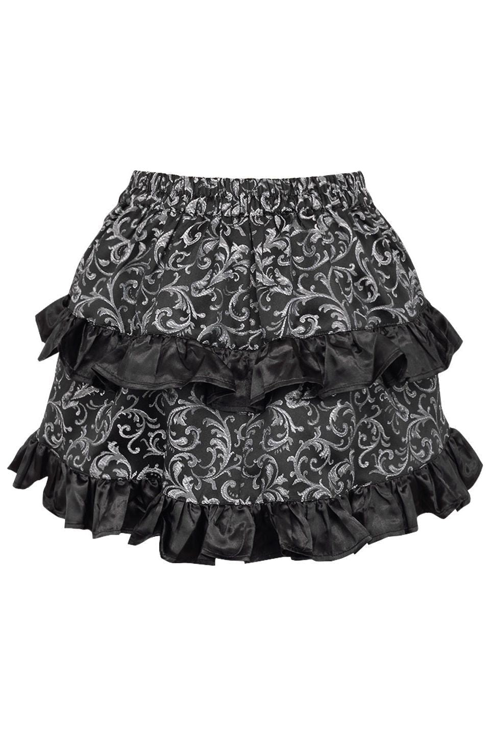 Silver/Black Brocade Ruched Bustle Skirt - Daisy Corsets