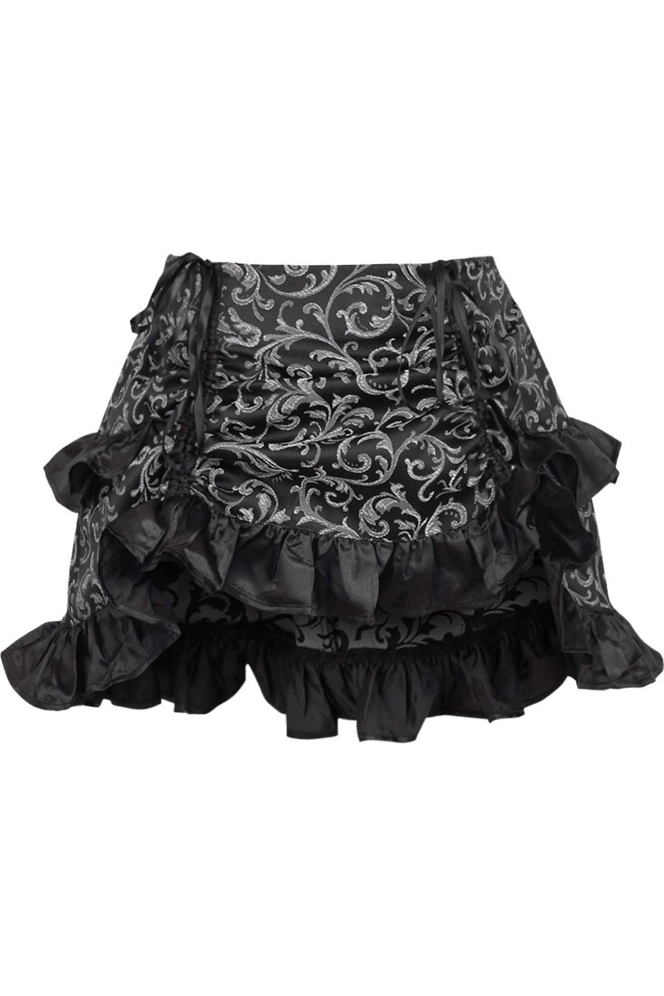 Silver/Black Brocade Ruched Bustle Skirt - Daisy Corsets