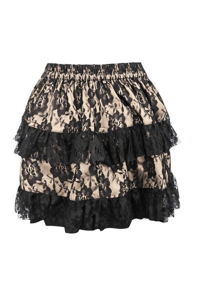 Tan/Black Lace Ruched Bustle Skirt - Daisy Corsets