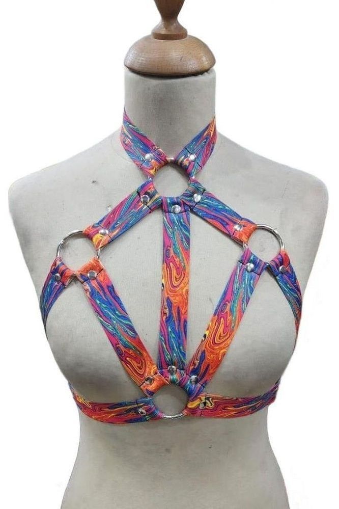 Tie Dye Print Stretchy Body Harness w/Silver Hardware - Daisy Corsets