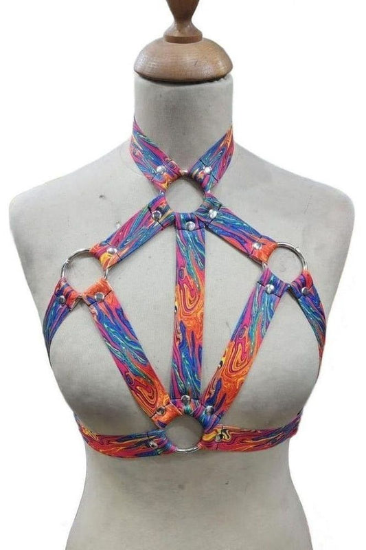 Tie Dye Print Stretchy Body Harness w/Silver Hardware - Daisy Corsets