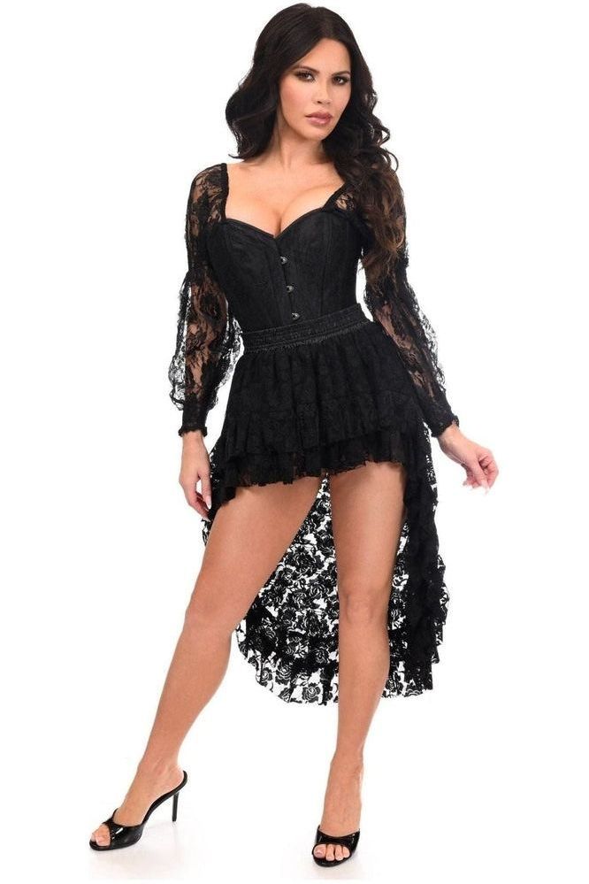 Top Drawer 2 PC Black Lace Steel Boned Corset & Lace Skirt Set - Daisy Corsets