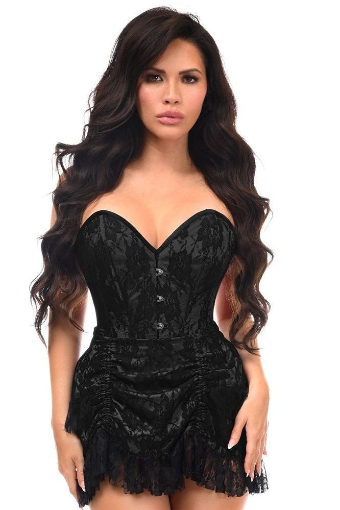 Top Drawer 2 PC Black Lace Steel Boned Corset & Skirt Set - Daisy Corsets