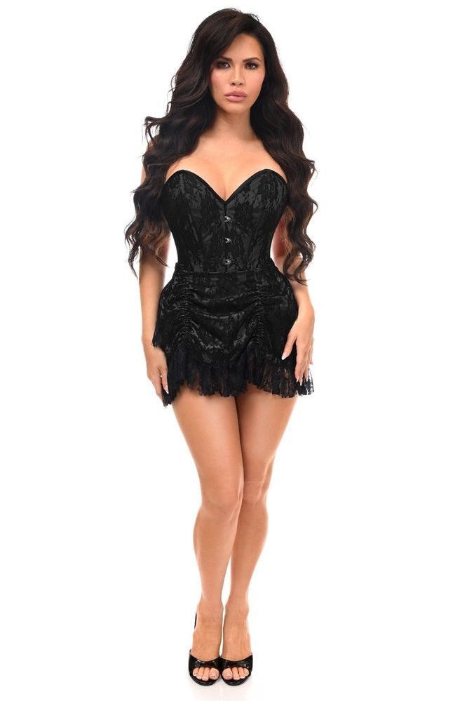 Top Drawer 2 PC Black Lace Steel Boned Corset & Skirt Set - Daisy Corsets