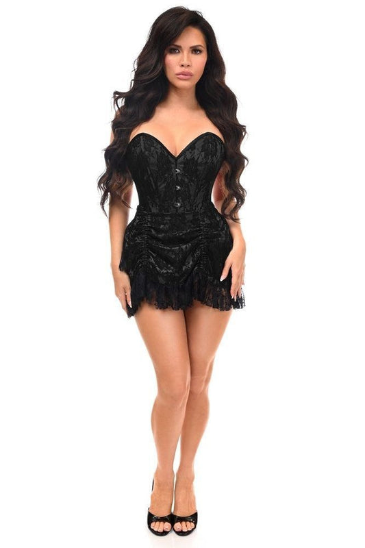Top Drawer 2 PC Black Lace Steel Boned Corset & Skirt Set - Daisy Corsets