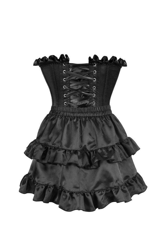 Top Drawer 2 PC Black Satin Steel Boned Burlesque Corset & Black Satin Skirt Set - Daisy Corsets