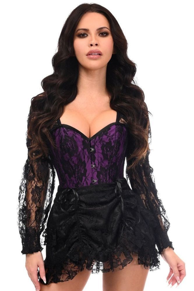 Top Drawer 2 PC Black/Purple Lace Steel Boned Corset & Skirt Set - Daisy Corsets