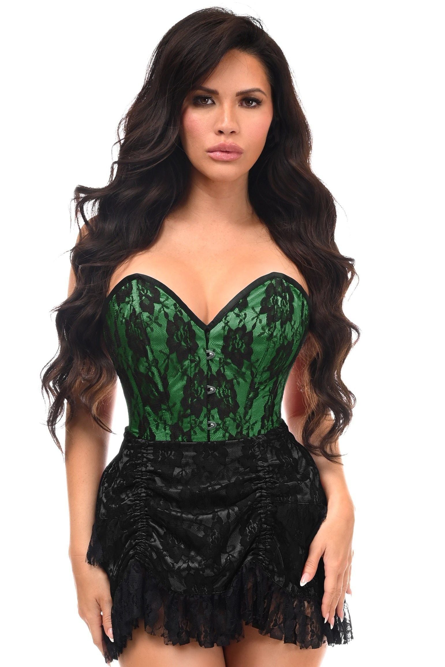 Top Drawer 2 PC Green Lace Steel Boned Corset & Skirt Set - Daisy Corsets