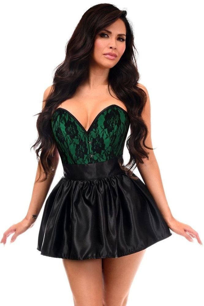Top Drawer 2 PC Green/Black Lace Steel Boned Corset & Satin Skirt Set - Daisy Corsets