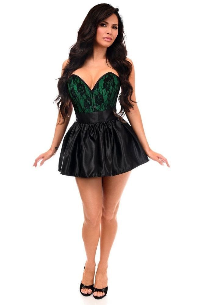 Top Drawer 2 PC Green/Black Lace Steel Boned Corset & Satin Skirt Set - Daisy Corsets
