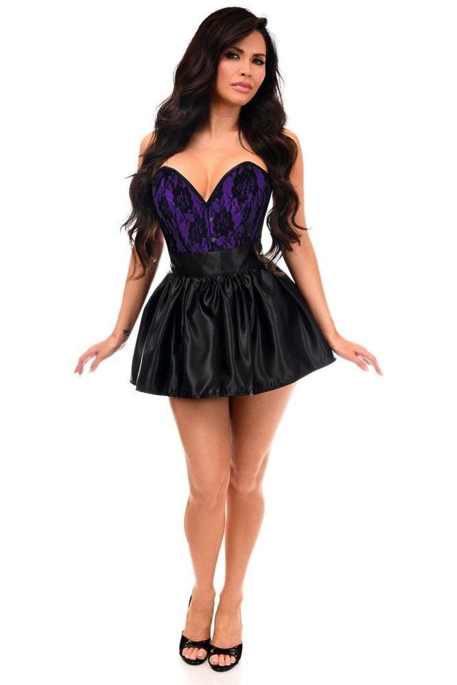 Top Drawer 2 PC Purple/Black Lace Steel Boned Corset & Satin Skirt Set - Daisy Corsets