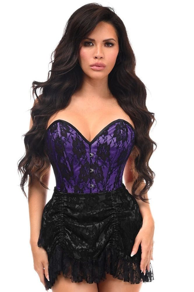 Top Drawer 2 PC Purple/Black Lace Steel Boned Corset & Skirt Set - Daisy Corsets