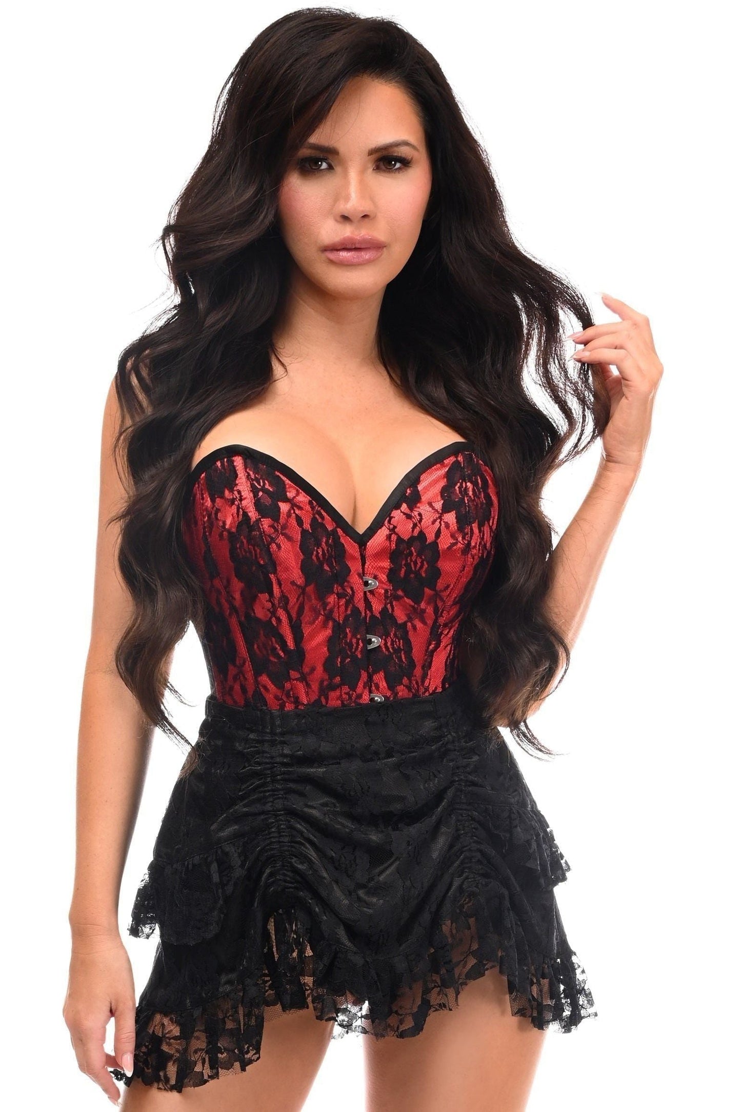 Top Drawer 2 PC Red Lace Steel Boned Corset & Skirt Set - Daisy Corsets
