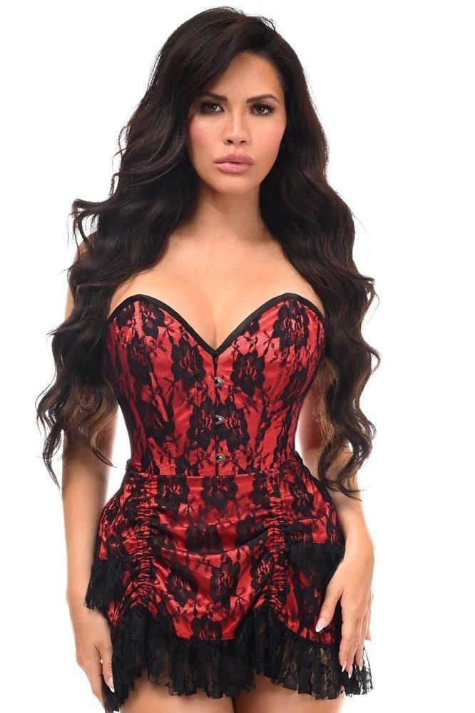 Top Drawer 2 PC Red Lace Steel Boned Corset & Skirt Set - Daisy Corsets