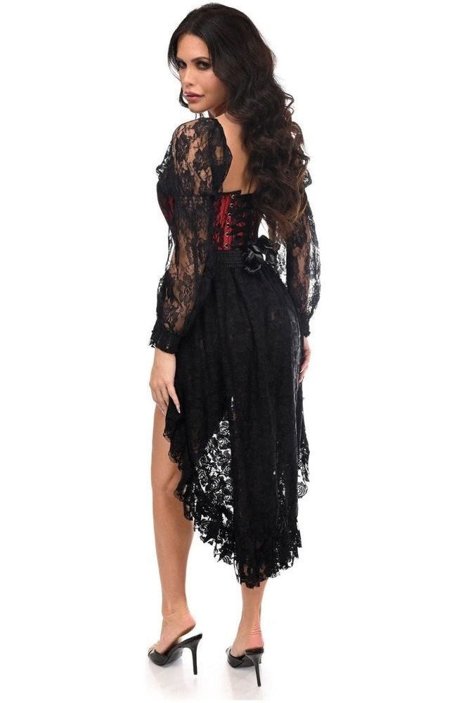 Top Drawer 2 PC Red/Black Lace Steel Boned Corset & Lace Skirt Set - Daisy Corsets