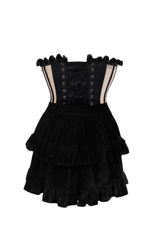 Top Drawer 2 PC Steel Boned Nude & Black Mesh Underwire Bustier Corset & Skirt Set - Daisy Corsets