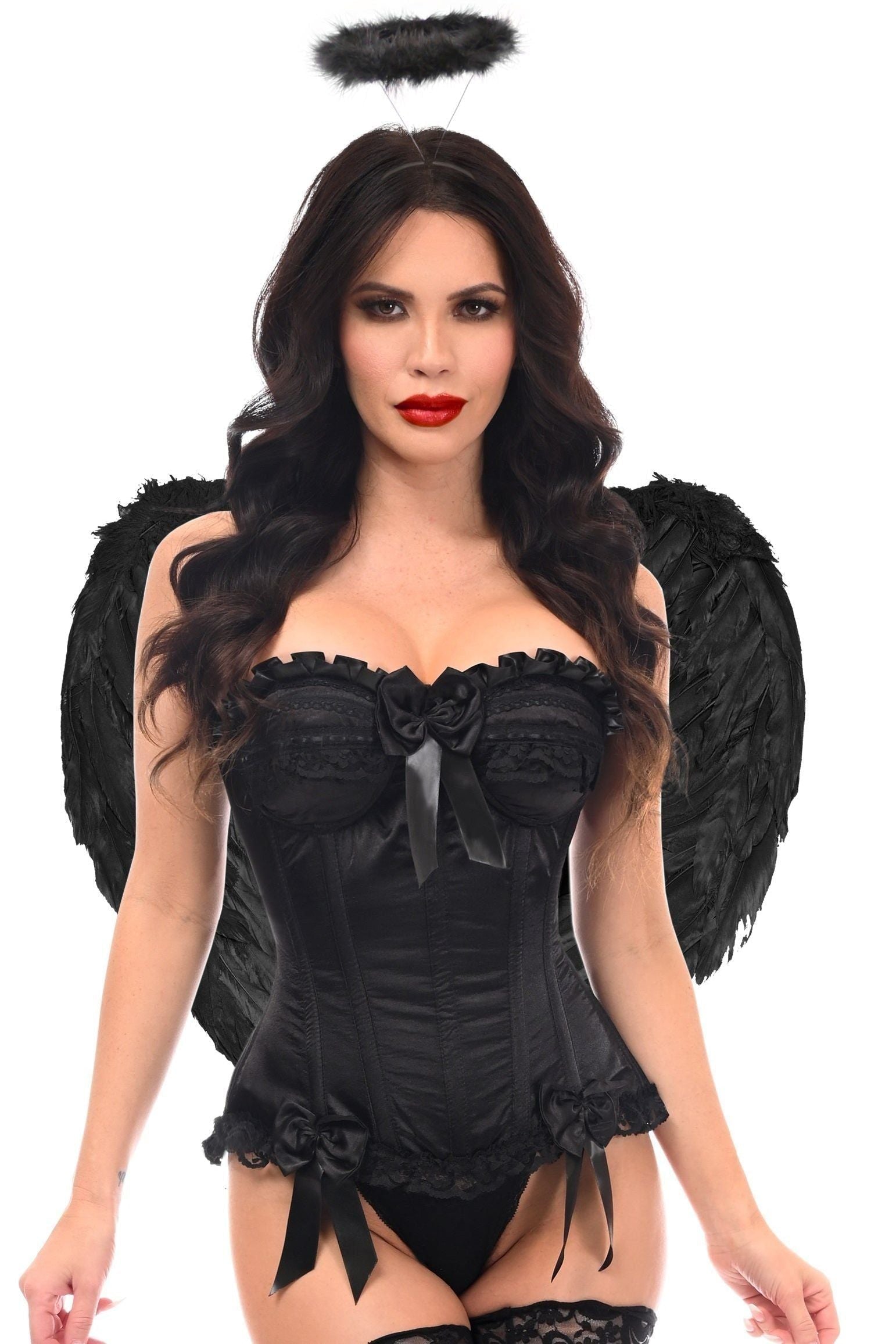 Top Drawer 3 PC Black Burlesque Dark Angel Corset Costume - Daisy Corsets