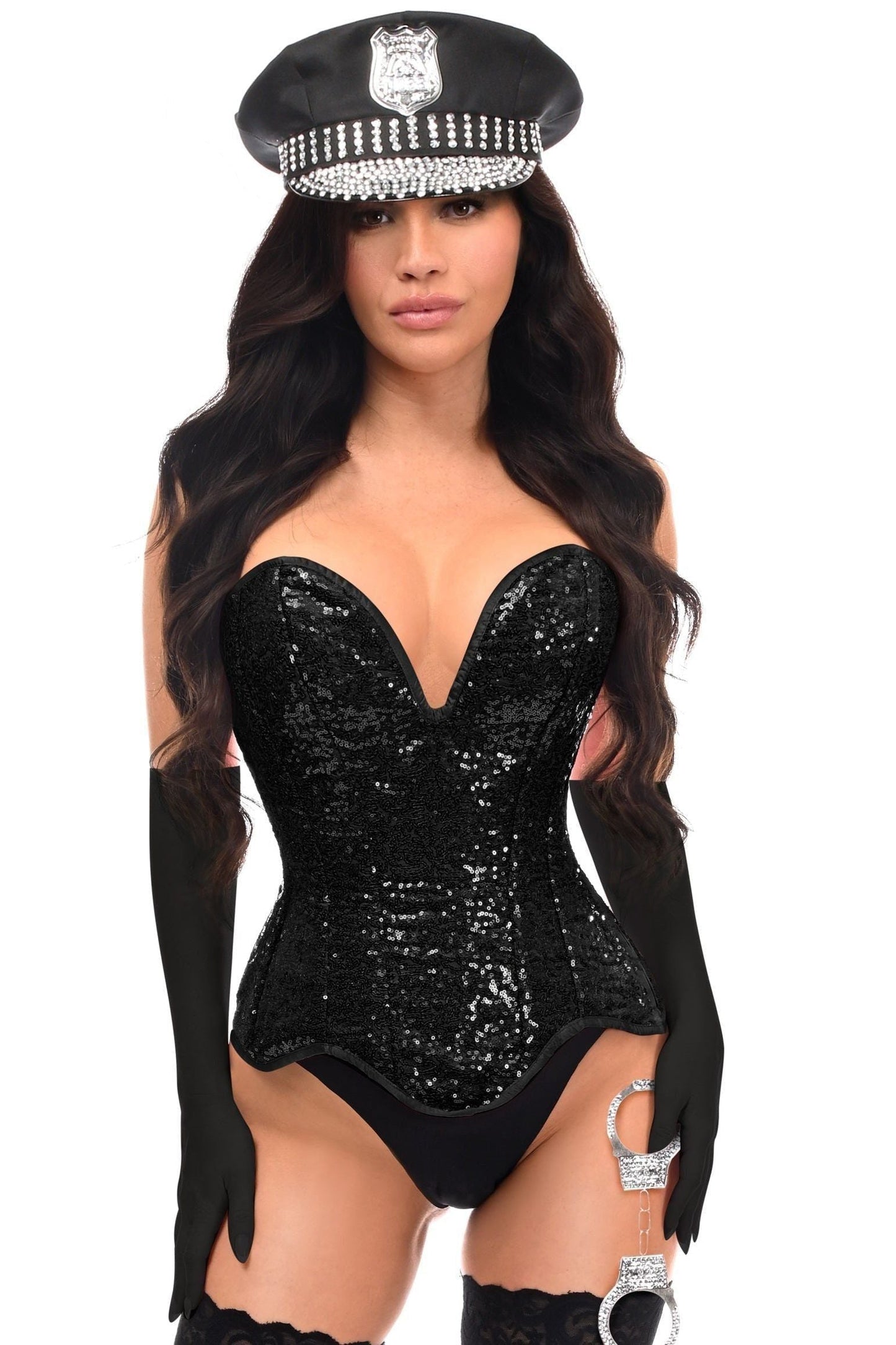 Top Drawer 4 PC Black Sequin Corset Cop Costume - Daisy Corsets