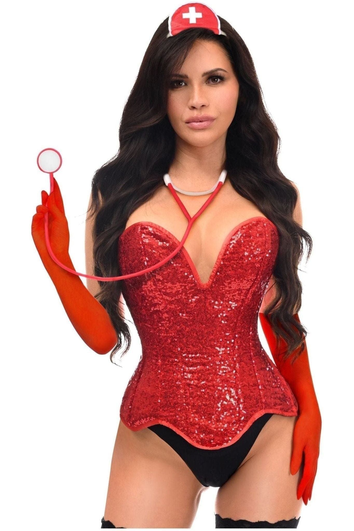 Top Drawer 4 PC Premium Sequin Nurse Corset Costume - Daisy Corsets