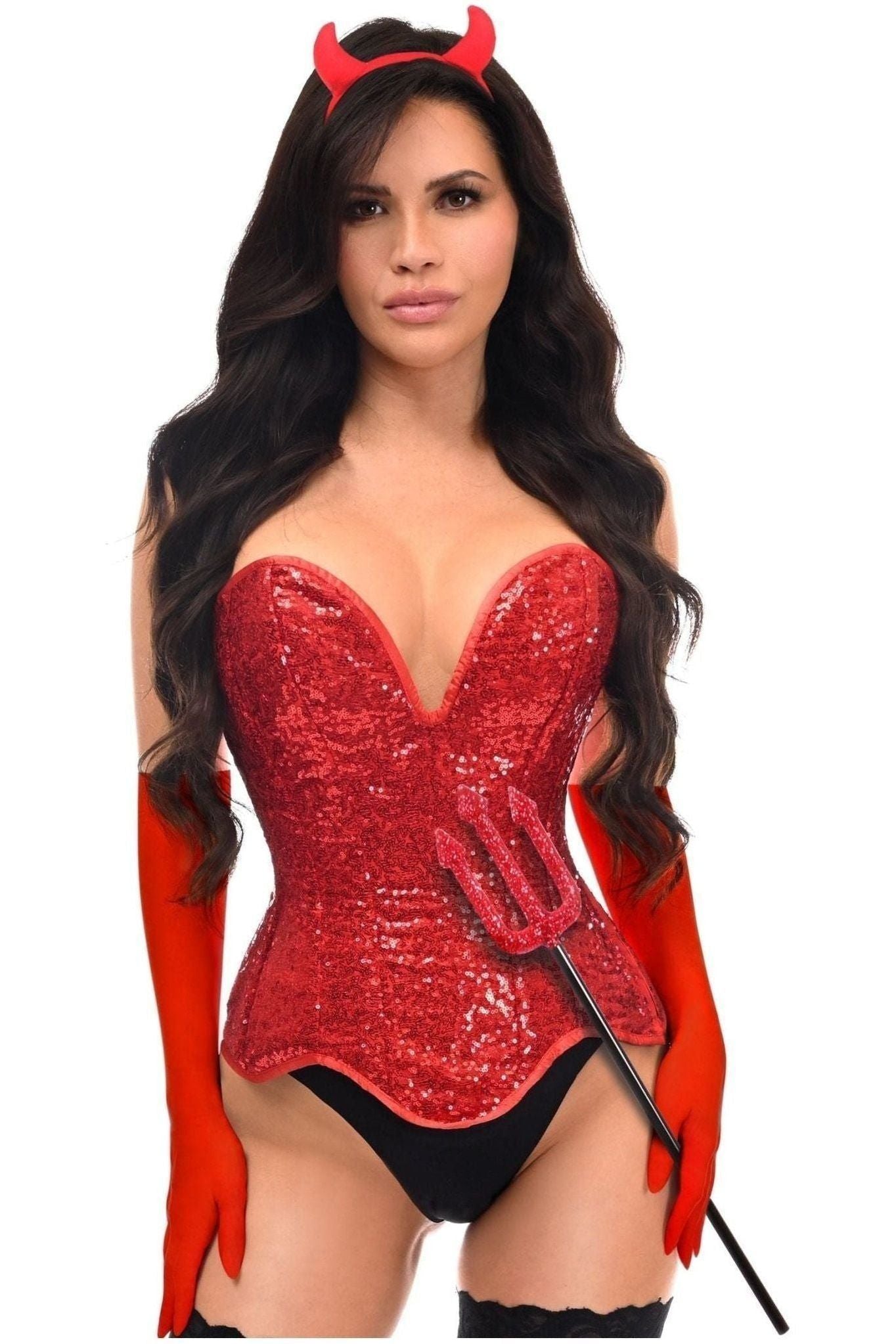 Top Drawer 4 PC Red Sequin Devil Corset Costume - Daisy Corsets