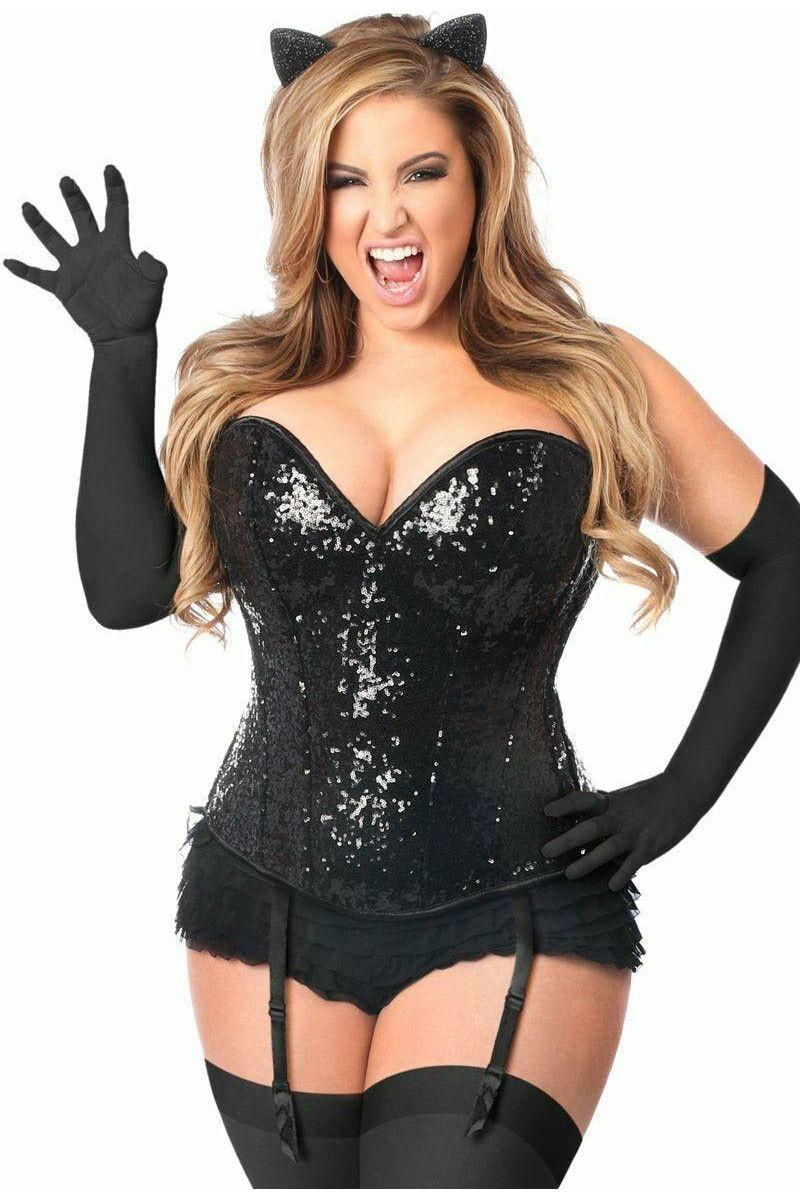 Top Drawer 4 PC Sequin Black Cat Corset Costume - Daisy Corsets