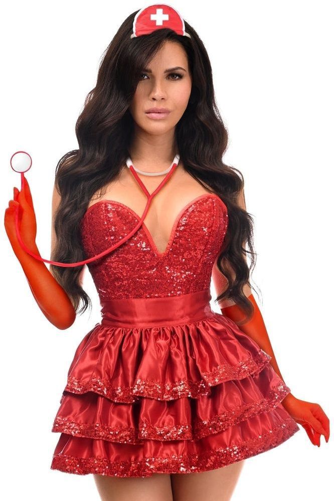 Top Drawer 5 PC Red Sequin Nurse Corset Costume - Daisy Corsets