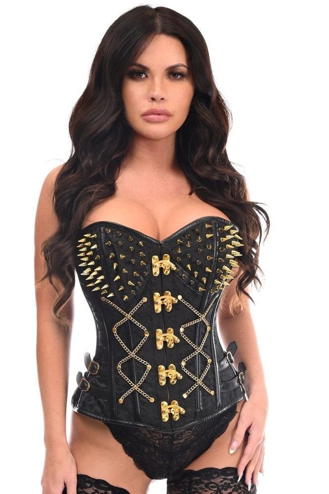 Top Drawer Black Brocade & Gold Spikes Steel Boned Corset - Daisy Corsets