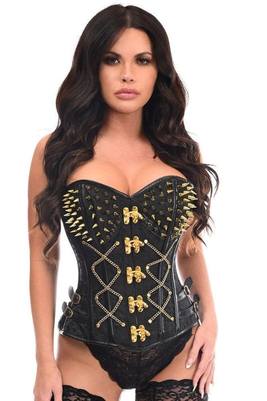 Top Drawer Black Brocade & Gold Spikes Steel Boned Corset - Daisy Corsets