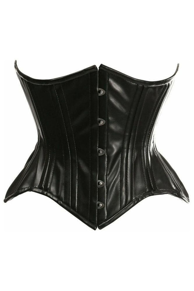 Top Drawer Black Faux Leather Double Steel Boned Curvy Cut Waist Cincher Corset - Daisy Corsets