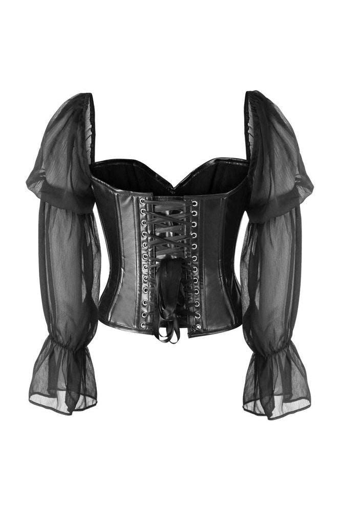 Top Drawer Black Faux Leather Steel Boned Corset w/Sleeves - Daisy Corsets