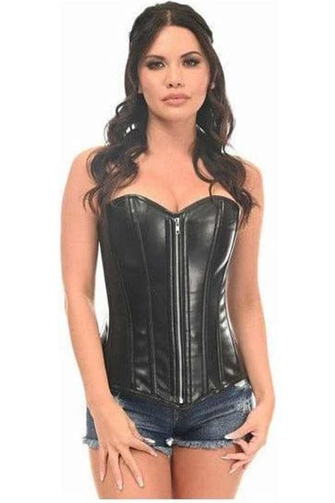 Top Drawer Black Faux Leather Steel Boned Overbust Corset - Daisy Corsets