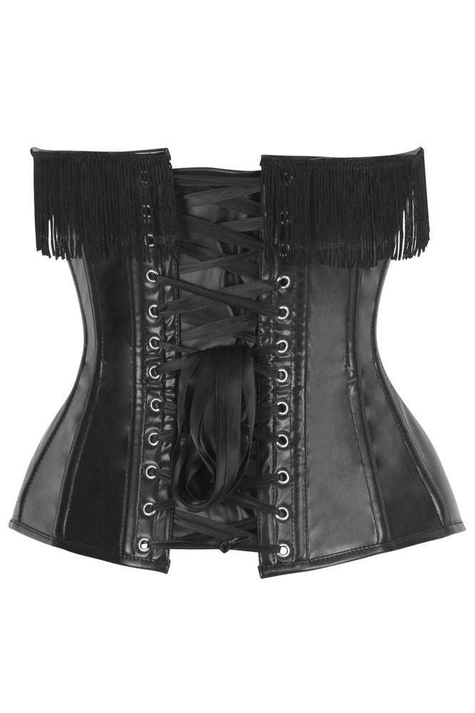 Top Drawer Black Faux Leather Steel Boned Overbust Corset w/Fringe - Daisy Corsets