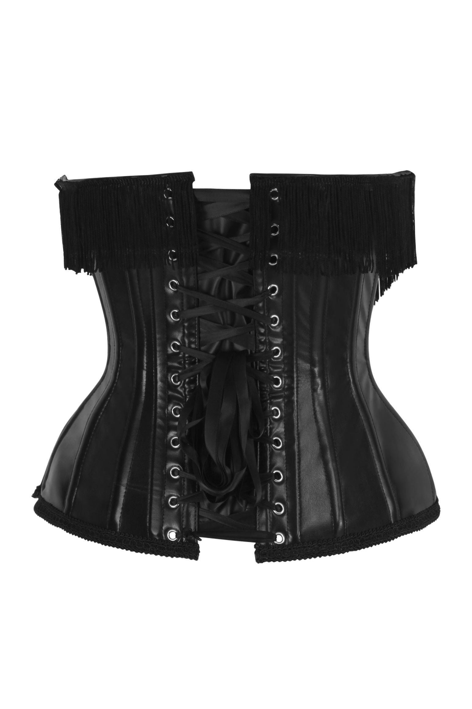 Top Drawer Black Faux Leather Steel Boned Underbust Corset w/Fringe - Daisy Corsets