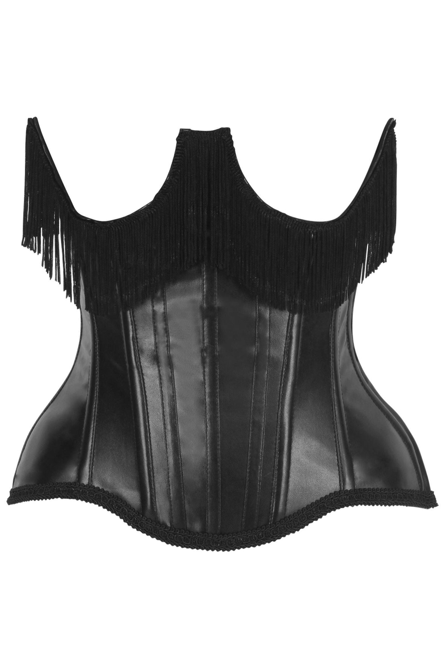 Top Drawer Black Faux Leather Steel Boned Underbust Corset w/Fringe - Daisy Corsets