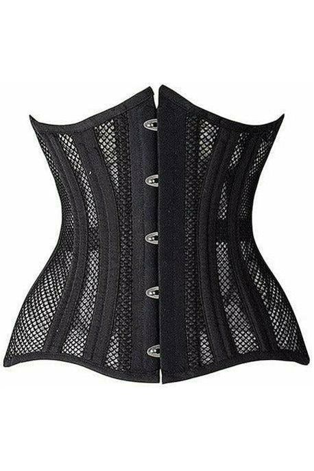 Top Drawer Black Fishnet Double Steel Boned Curvy Cut Waist Cincher Corset - Daisy Corsets
