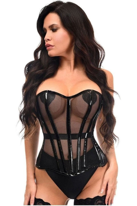 Top Drawer Black Fishnet w/Patent Steel Boned Overbust Corset - Daisy Corsets