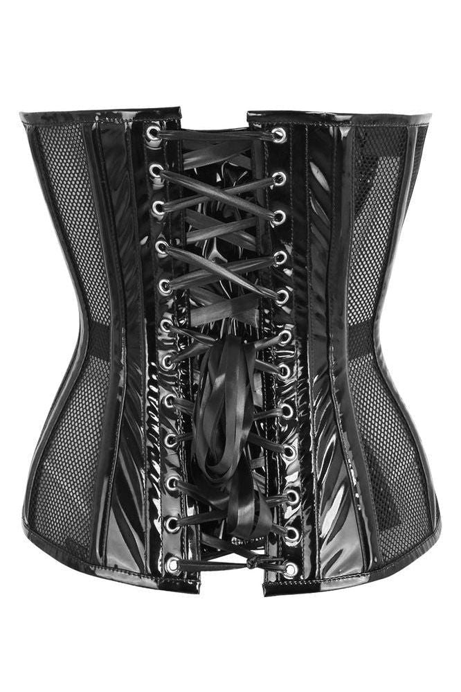 Top Drawer Black Fishnet w/Patent Steel Boned Overbust Corset - Daisy Corsets