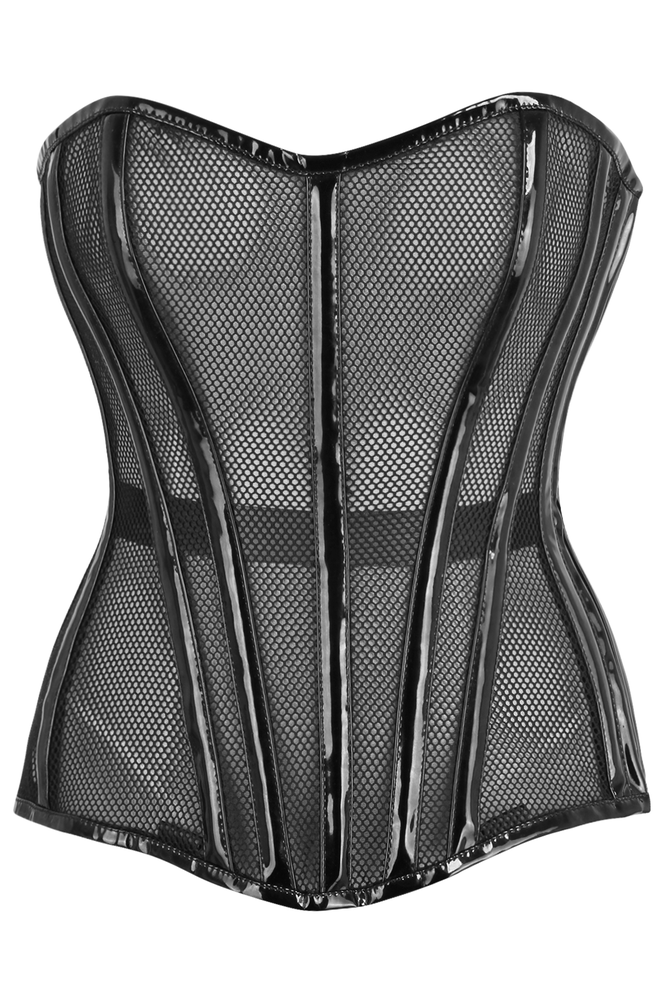 Top Drawer Black Fishnet w/Patent Steel Boned Overbust Corset - Daisy Corsets