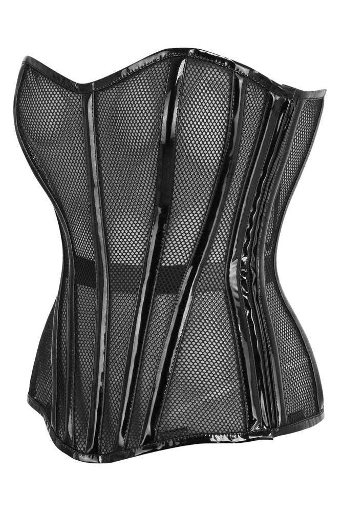 Top Drawer Black Fishnet w/Patent Steel Boned Overbust Corset - Daisy Corsets