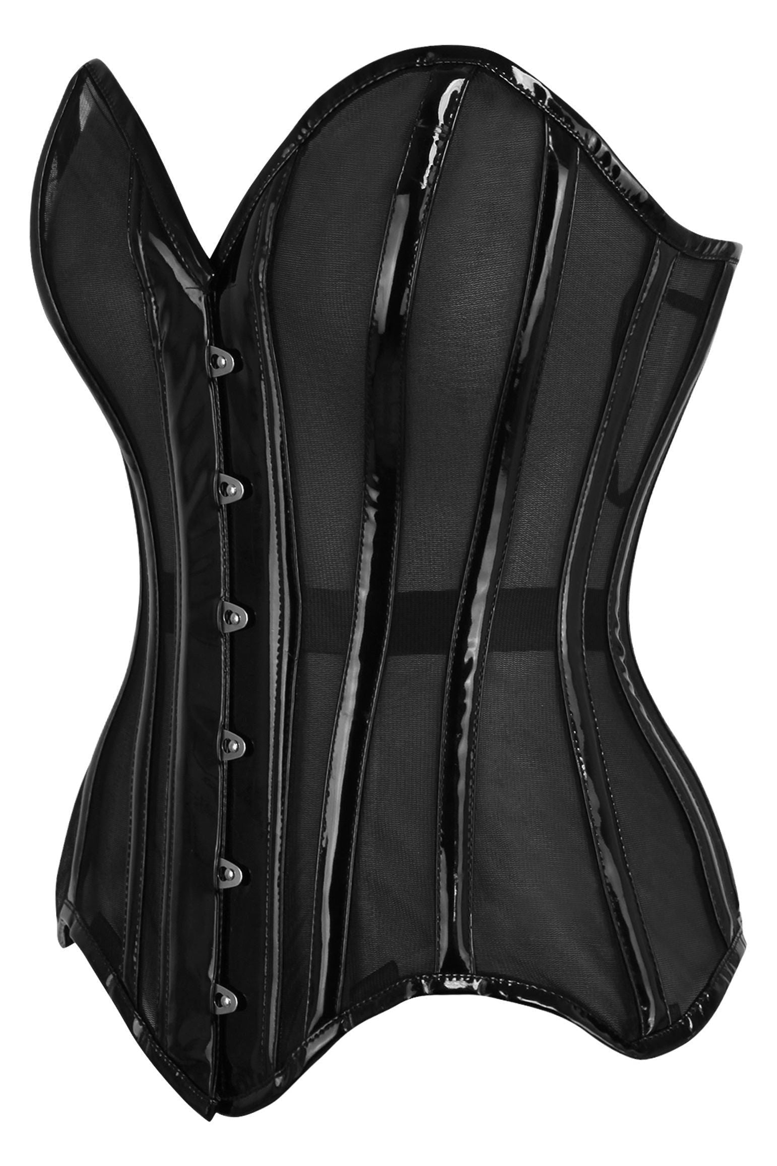 Top Drawer Black Mesh Net w/Patent Steel Boned Overbust Corset - Daisy Corsets