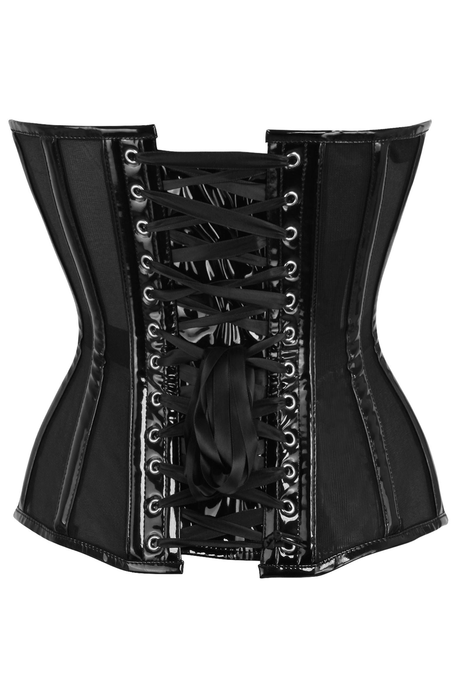 Top Drawer Black Mesh Net w/Patent Steel Boned Overbust Corset - Daisy Corsets