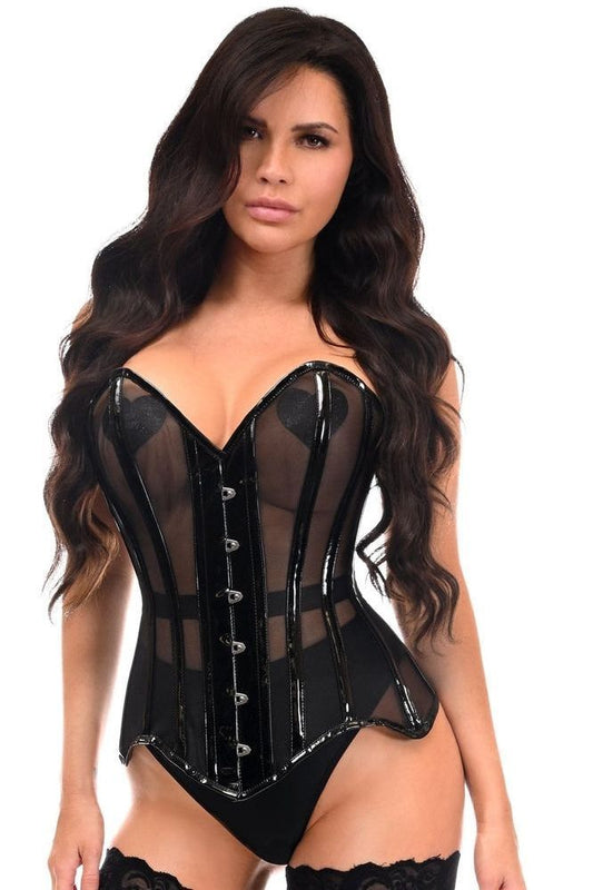 Top Drawer Black Mesh Net w/Patent Steel Boned Overbust Corset - Daisy Corsets
