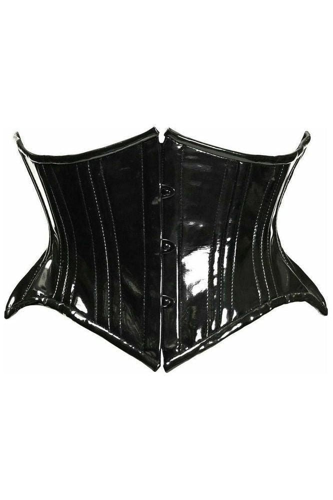 Top Drawer Black Patent PVC Vinyl Double Steel Boned Curvy Cut Waist Cincher - Daisy Corsets